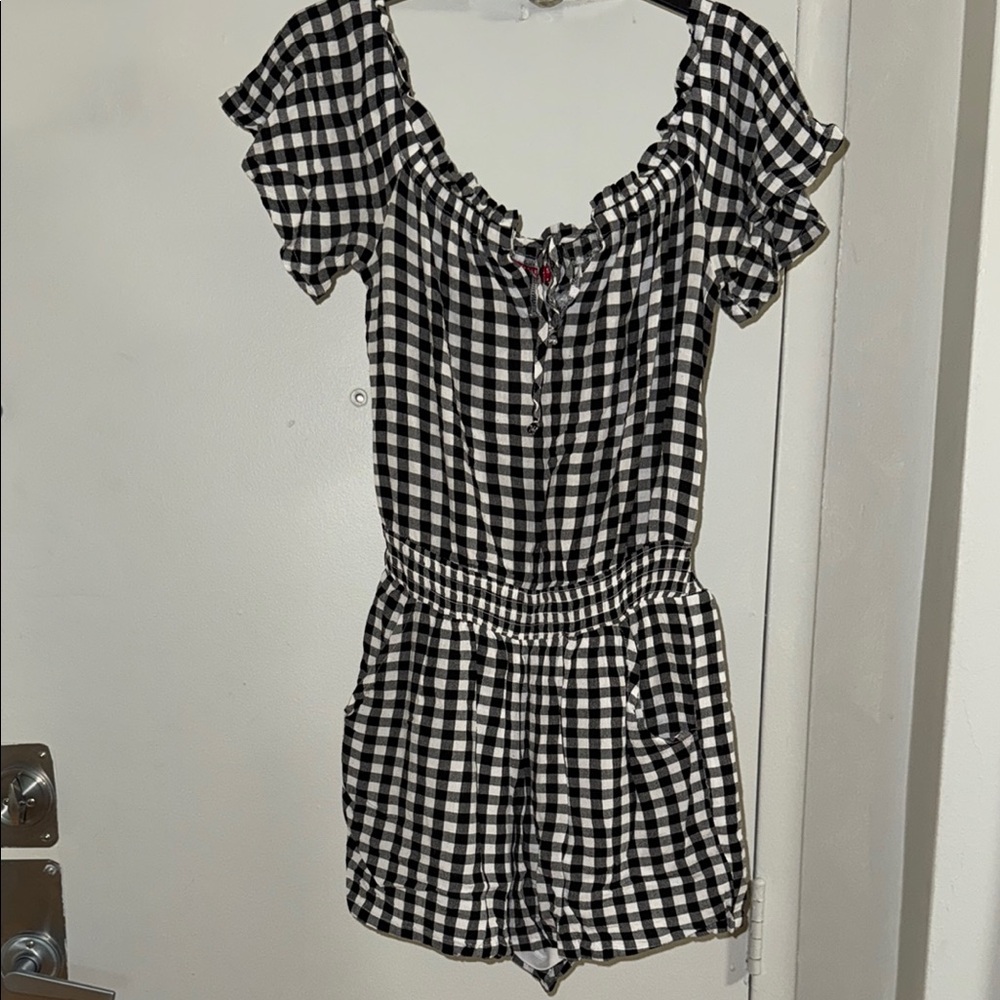 Guess Black and White Checkered Romper